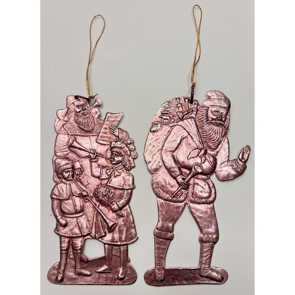 Vintage Aluminum Pink Christmas Ornaments Santa Claus St Nick 6"
